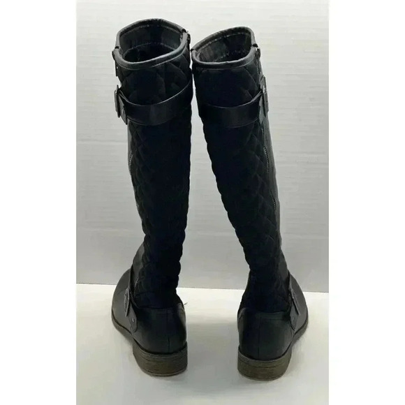 Justfab Women's Size 7 Black Faux Leather Corinthia Quilted Riding Boots Zip Up - Picture 4 of 8